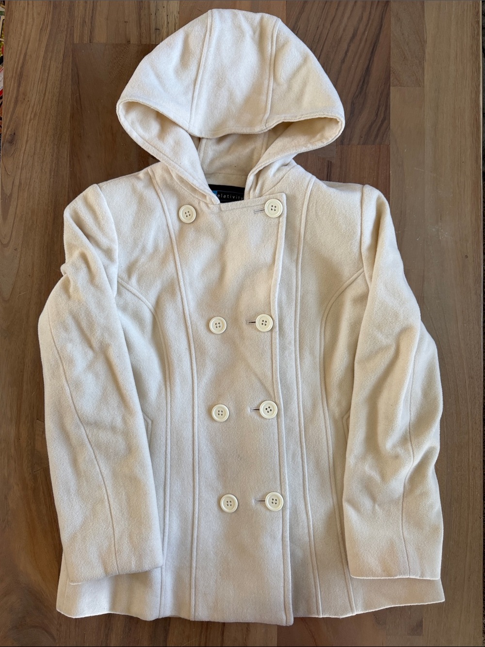 Relativity Cream Double-Breasted Hooded Pea Coat